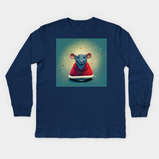 Santa Mouse in Father Christmas Outfit. Collage style Kids Long Sleeve T-Shirt